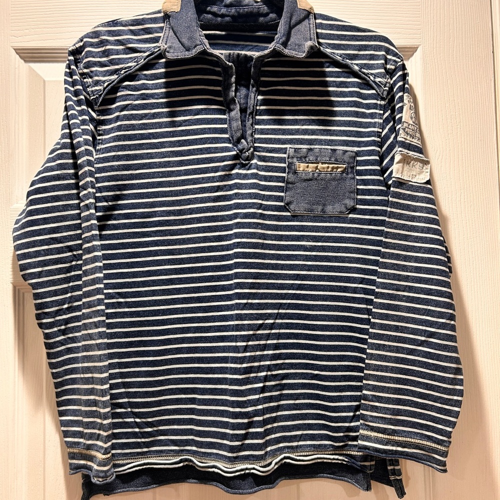 Ikks | Blue and White Casual Button Down Shirt Nautical Style